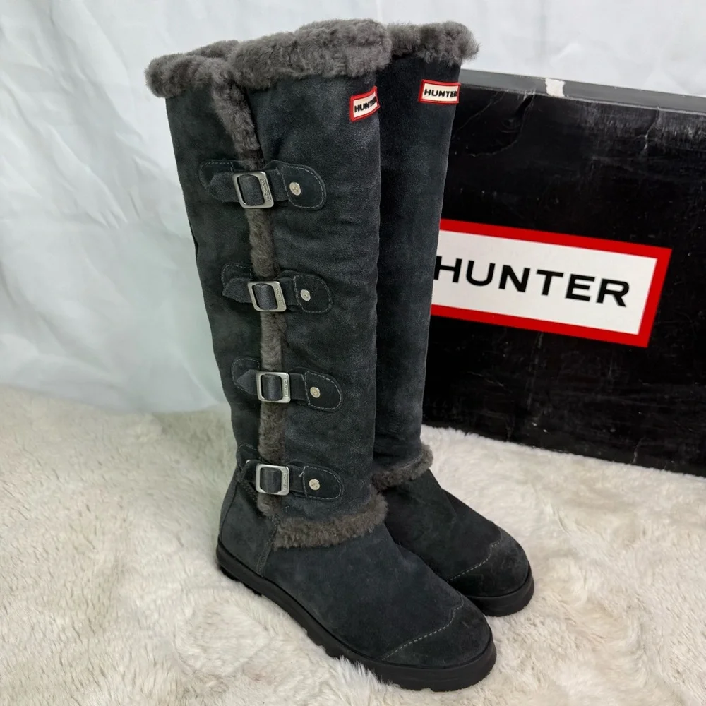 Hunter Leather‎ Suede Fleece Genuine Dyed Sheep Shearling Lined Boots